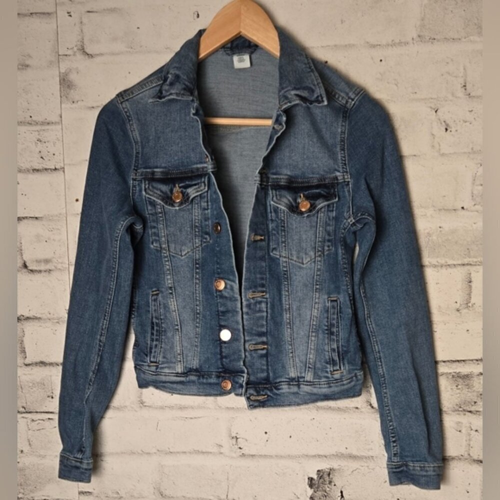 H&M Cropped Denim Jacket Blue Trucker Jean Jacket XXS